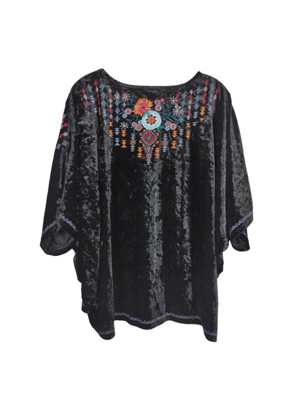 John Mark Blouse Womens S/M Black Velvet Embroidered Floral Boho Kimono Top - Picture 3 of 11